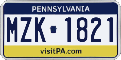 PA license plate MZK1821