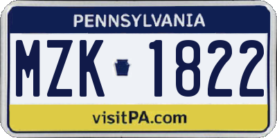 PA license plate MZK1822