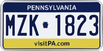 PA license plate MZK1823