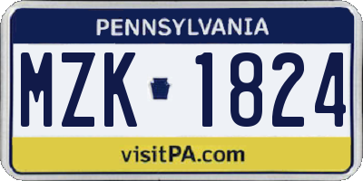 PA license plate MZK1824