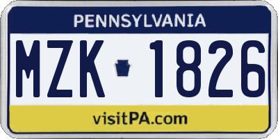 PA license plate MZK1826
