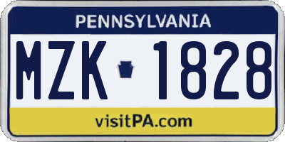 PA license plate MZK1828