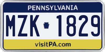 PA license plate MZK1829