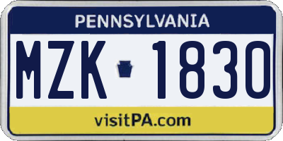 PA license plate MZK1830