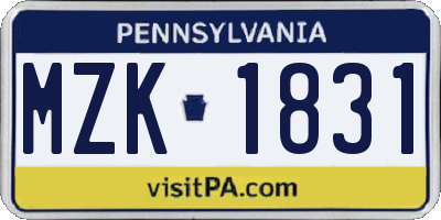 PA license plate MZK1831