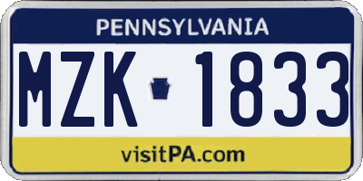 PA license plate MZK1833
