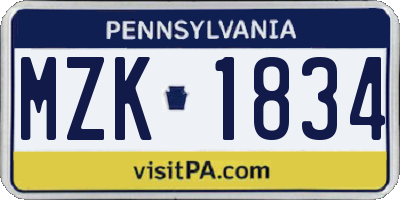 PA license plate MZK1834