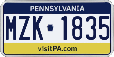 PA license plate MZK1835