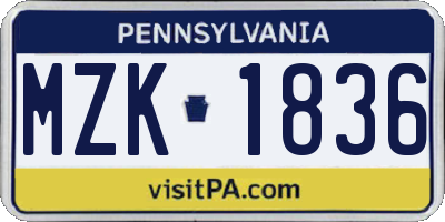 PA license plate MZK1836