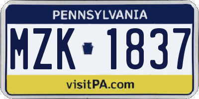 PA license plate MZK1837