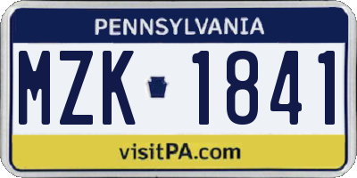 PA license plate MZK1841
