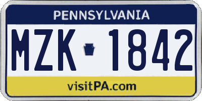 PA license plate MZK1842