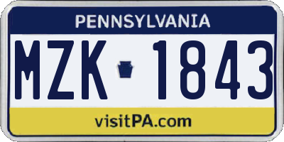 PA license plate MZK1843