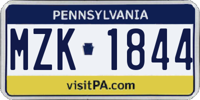 PA license plate MZK1844