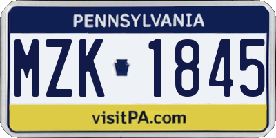 PA license plate MZK1845