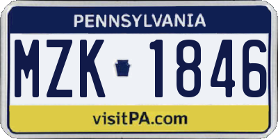 PA license plate MZK1846