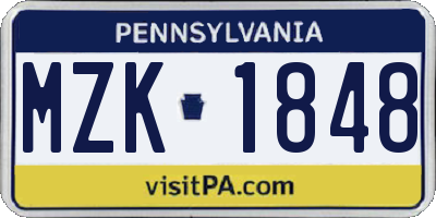 PA license plate MZK1848