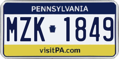 PA license plate MZK1849