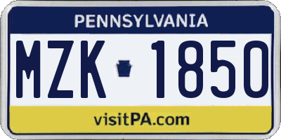 PA license plate MZK1850