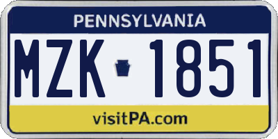 PA license plate MZK1851