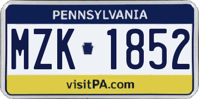 PA license plate MZK1852