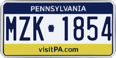 PA license plate MZK1854