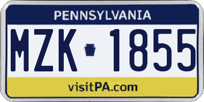 PA license plate MZK1855