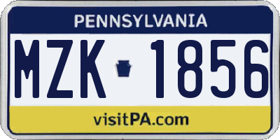PA license plate MZK1856