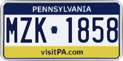PA license plate MZK1858