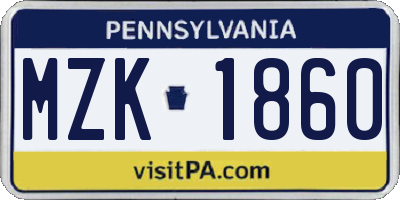 PA license plate MZK1860