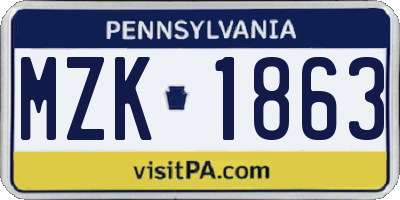 PA license plate MZK1863