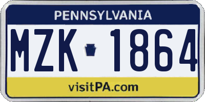 PA license plate MZK1864