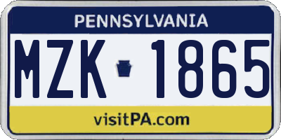 PA license plate MZK1865