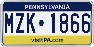 PA license plate MZK1866