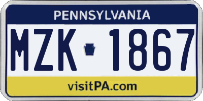 PA license plate MZK1867