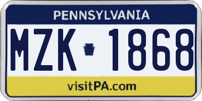 PA license plate MZK1868