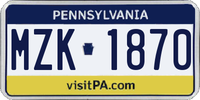 PA license plate MZK1870