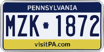 PA license plate MZK1872