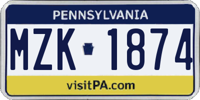 PA license plate MZK1874
