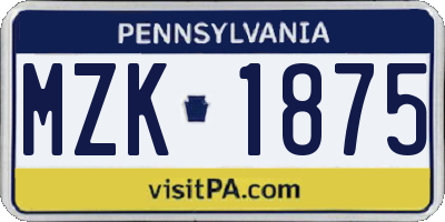 PA license plate MZK1875
