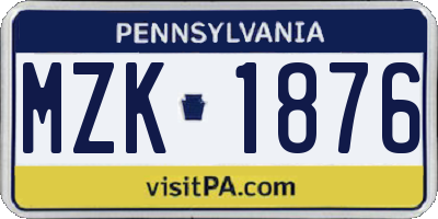 PA license plate MZK1876