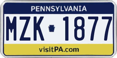PA license plate MZK1877