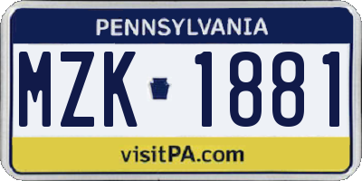 PA license plate MZK1881