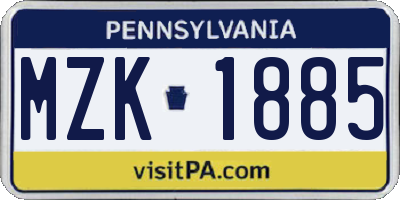 PA license plate MZK1885