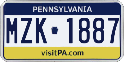 PA license plate MZK1887
