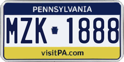 PA license plate MZK1888