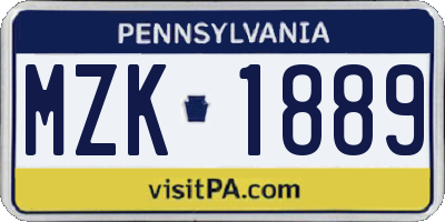 PA license plate MZK1889