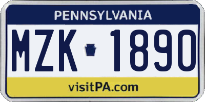 PA license plate MZK1890