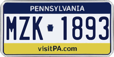 PA license plate MZK1893