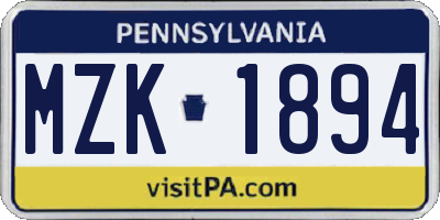 PA license plate MZK1894